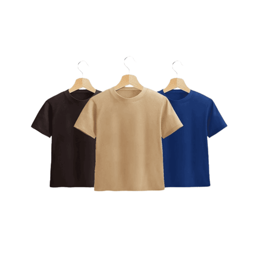 Fabrilife Kids Premium Blank T-shirt | Combo (Chocolate, Tan, Deep Blue)